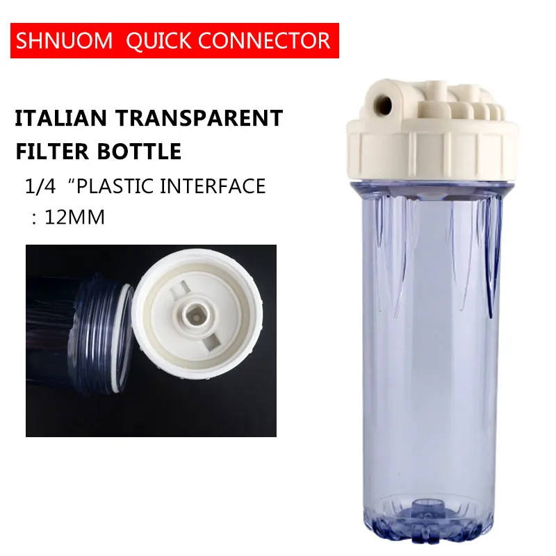 10 Inch Transparent Filter Bottle 1/4'' Thread 12MM Double Rubber Ring Explosion-proof Water Purifier Leak Proof Filter Shell