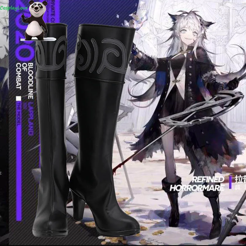 

Arknights Lappland Refined Horrormare Black Shoes Cosplay Long Boots Leather Custom Made For Party Christmas Halloween