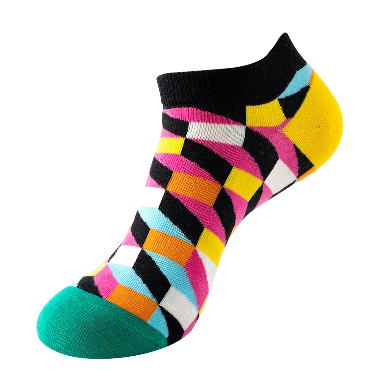 4 pairs Men\'s And Women\'s Latest Design Boat Socks Short Summer Socks Quality Business Geometric Lattice Colorful  Cotton Socks