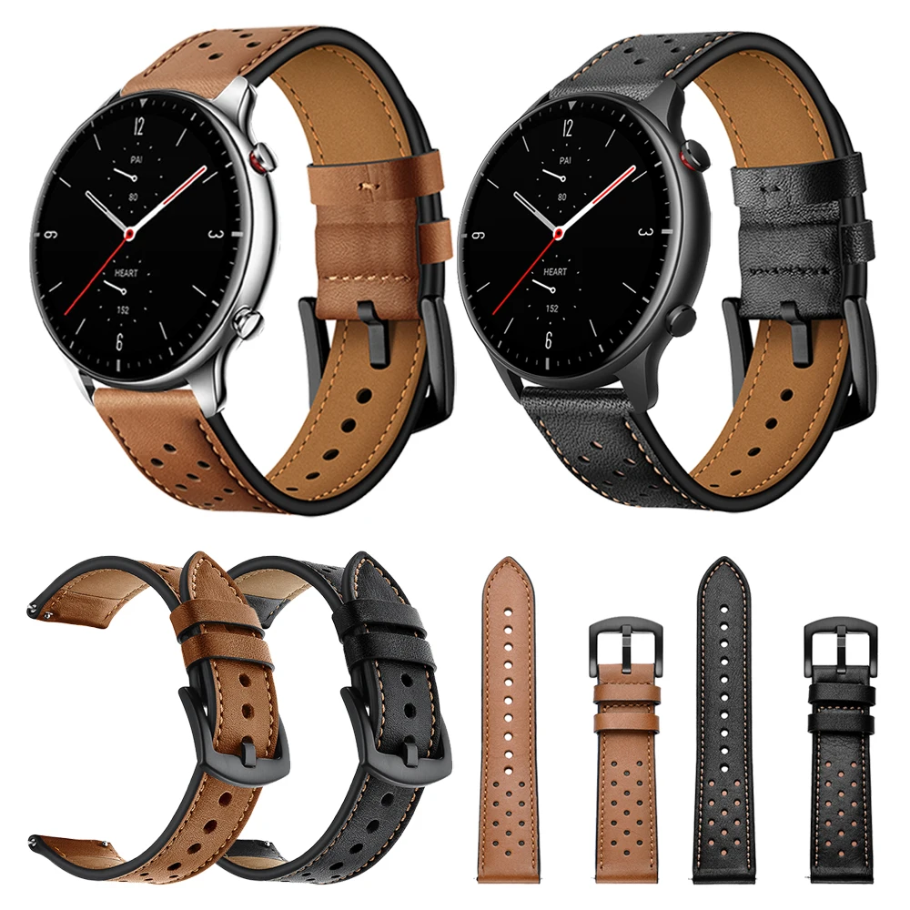 Brown Black Genuine Leather Strap For Xiaomi Huami Amazfit GTR 2 GTR 47mm watch band Bracelet Watchband Replacement Accessories