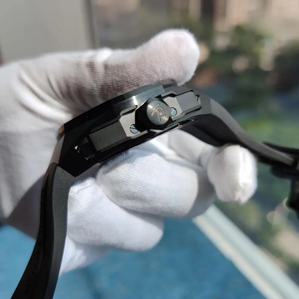 Reef Tiger/RT Top Brand All Black Automatic Mechanical Men Watches Rubber Strap Sapphire Glass 100M Waterproof Men Sport Watch