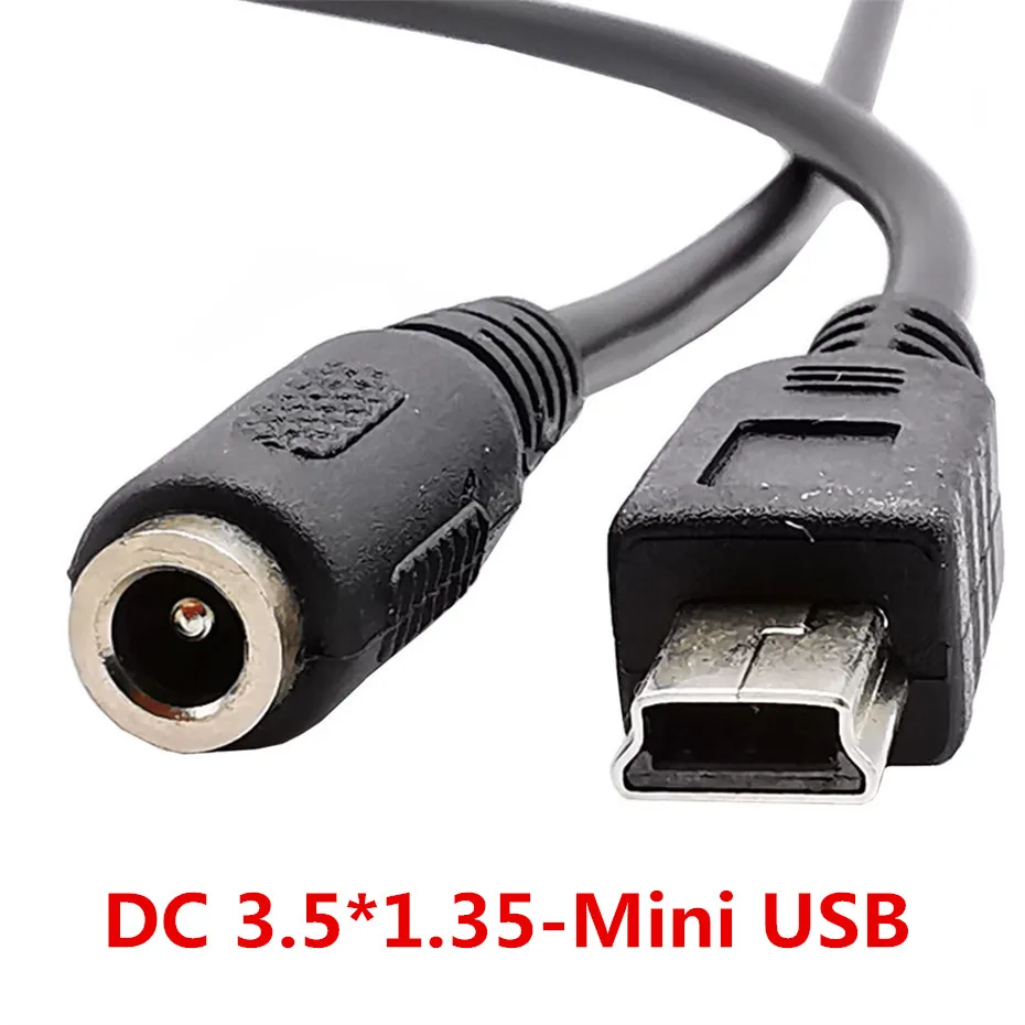 3A DC Power Jack Female to Mini USB 5 Pin Male 3.5mm x1.35mm / 5.5mm*2.1mm to Mini USB Cable 20cm Black for MP3 Camera