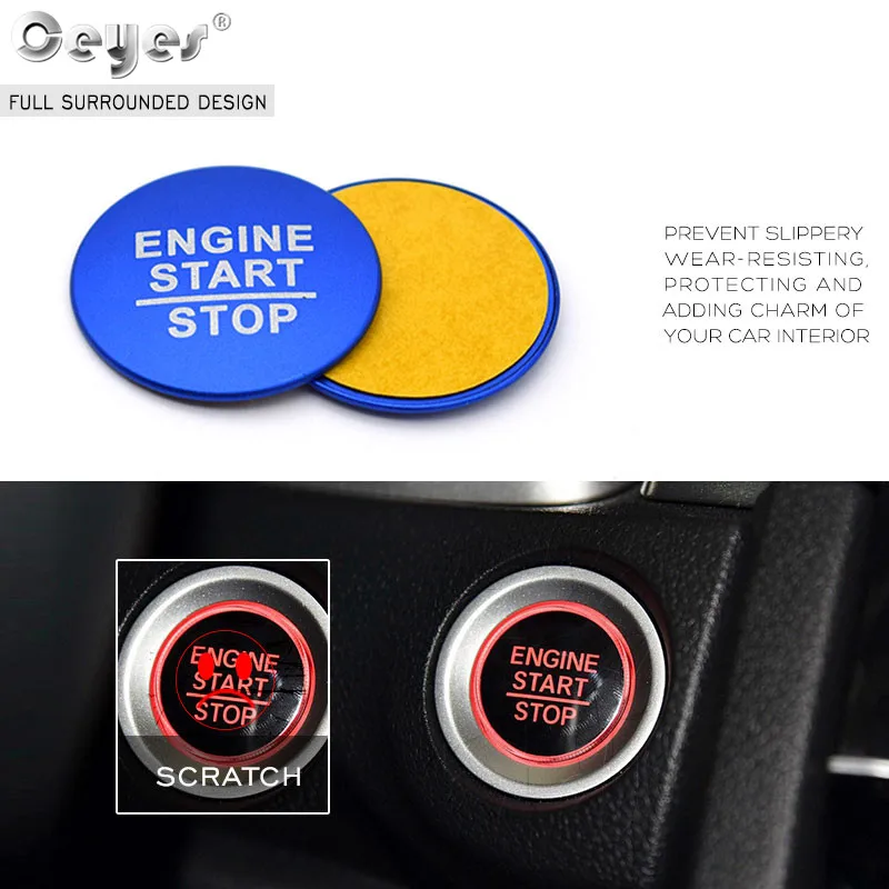 Ceyes 1pc Car Engine Ignition Start Stop Push Button Cover Ring Accessories Stickers Fit For Honda Civic Accord Odyssey Styling