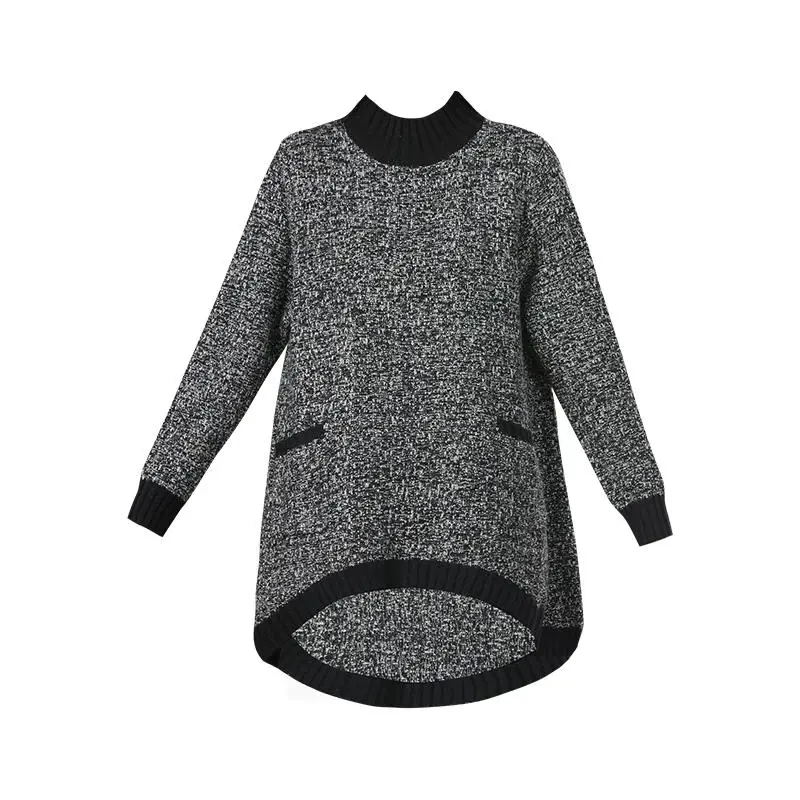 Women\'s Knitted Sweaters Spring Autumn Loose Half Turtleneck Knitted Tops Female Pullover Jacket 3XL