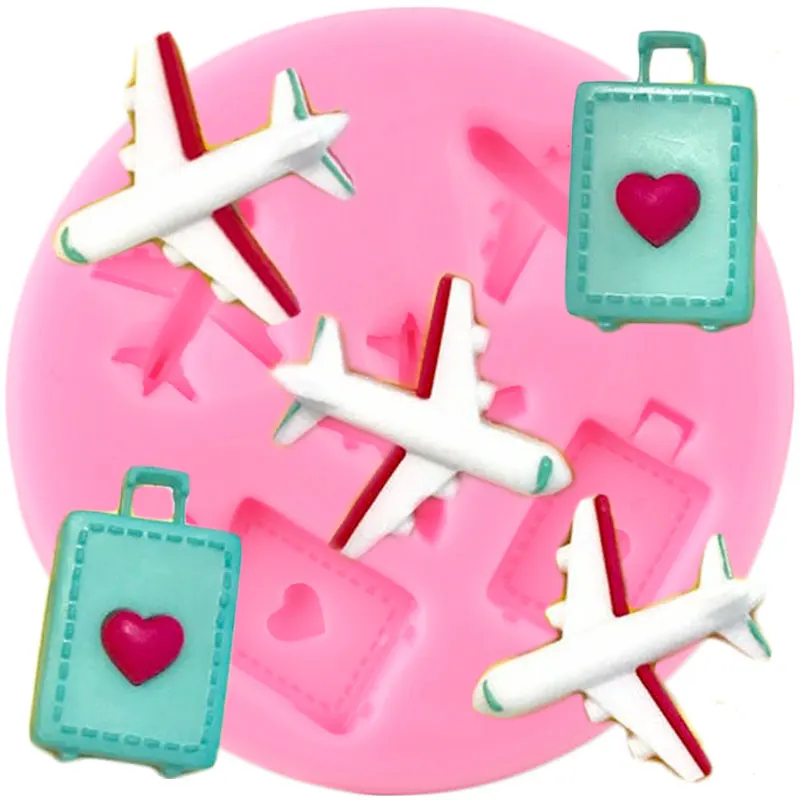 Travel Airplane Luggage Silicone Mold DIY Party Cupcake Topper Fondant Cake Decorating Tools Candy Clay Chocolate Gumpaste Molds