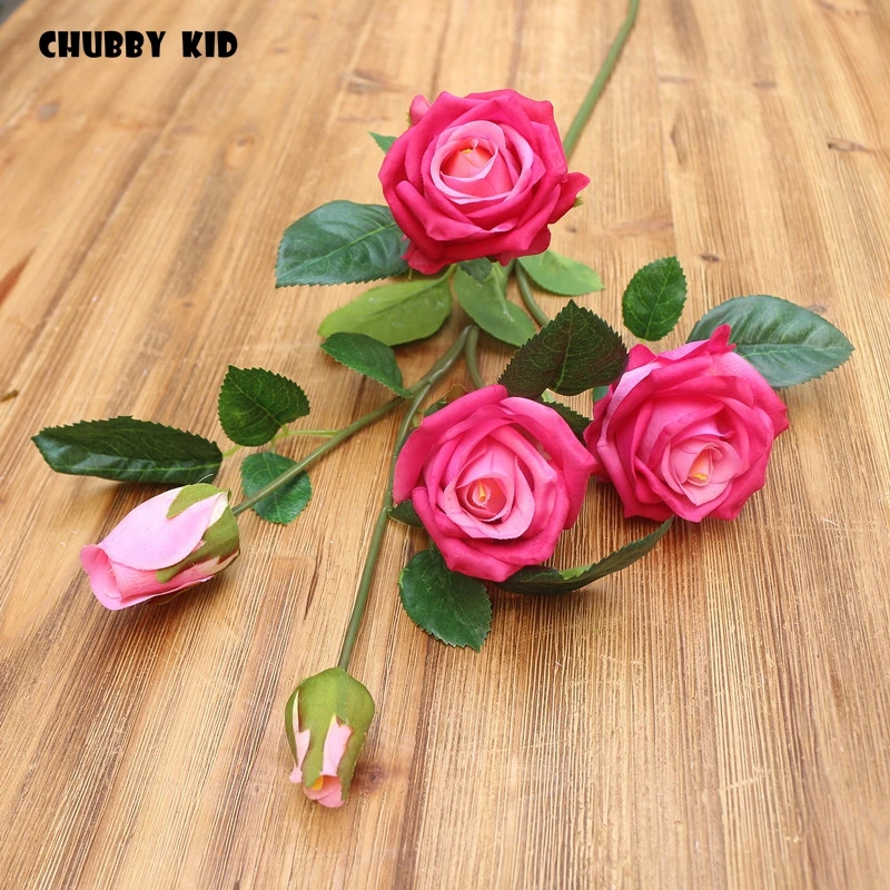 High simulation real touch 5 heads artificial latex rose flowers wholesale wedding decorative Feel moisturizing rose 6pcs/lot