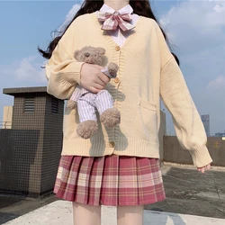 Japanese College Style JK Uniform Sweater Coat Sweet Girl V-neck Knitted Mid-Length V-neck Outerwear Cardigan Top  school girl