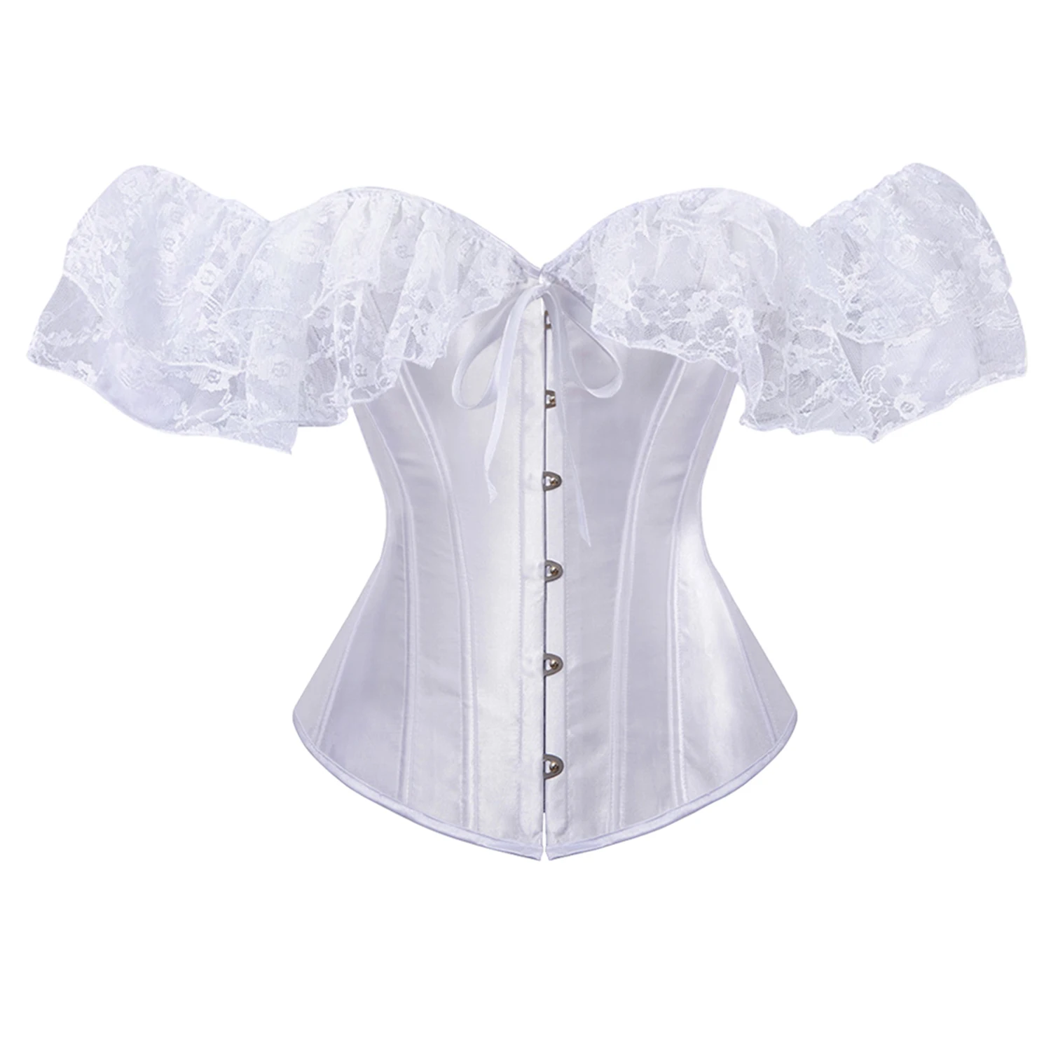 Satin Gothic Corset Women Sexy Waist Trainer Corset Shaper Plus Size Corpete Corselet with lace short sleeve