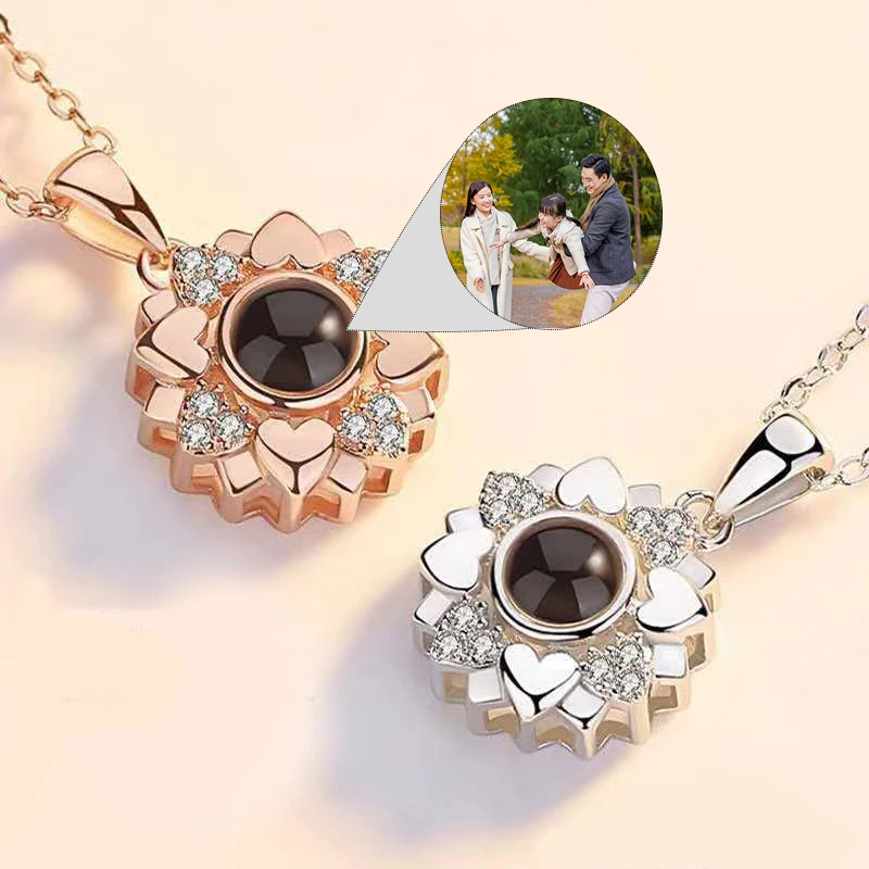 

Personalized Projection Necklace With Sunflower For Girlfriend Custom Photo Necklace Memorial Jewelry For Women Christmas Gift