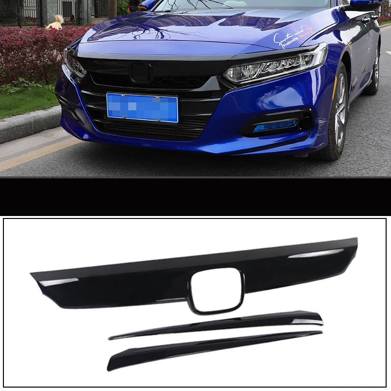 

For Honda Accord 2017 2018+ 10th Car Front Hood Bumper Lid Bonnet Grille Cover Trim Glossy Black Carbon fiber Red