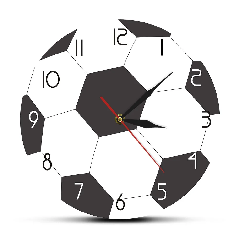 Soccer Ball Print Round Acrylic Wall Clock Silent Non Ticking Modern Wall Watch Boys Room Sports Art Decor Football Lovers Gift