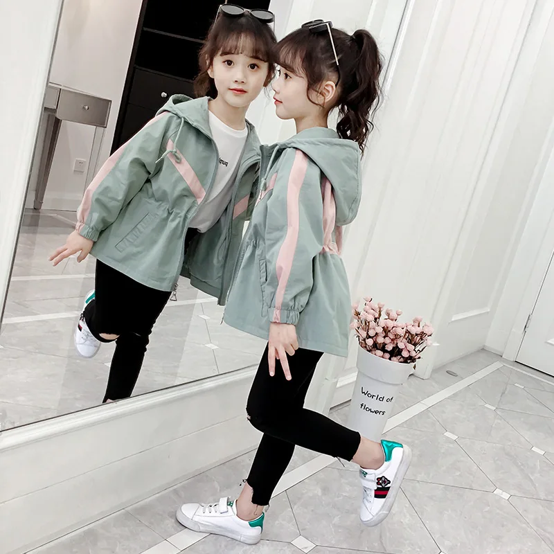 

Girls Fall Outerwear Casual Windswear 2019 Spring New Kids Fashion Windbreaker Jacket Children's Wear Trench Coat Overcoat B237