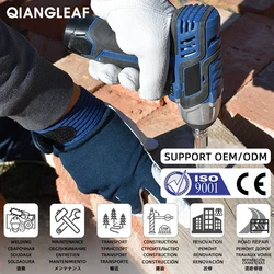 Qiangleaf respirável couro trabalhador luva mecânico trabalhando luvas industriais de segurança resistente ao desgaste masculino atacado 508