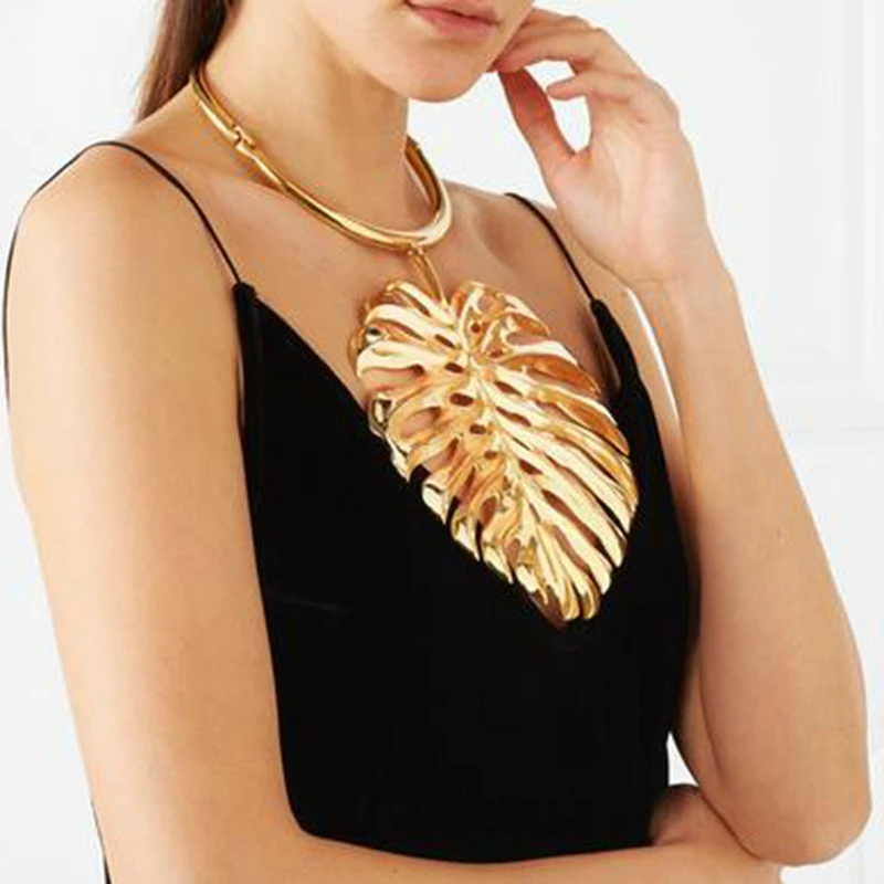 

New Design Statement Collar Necklace for Woman Vintage Maxi Big Leaf Pendant Jewelry Clavicle Collier Collares Mujer Accessories