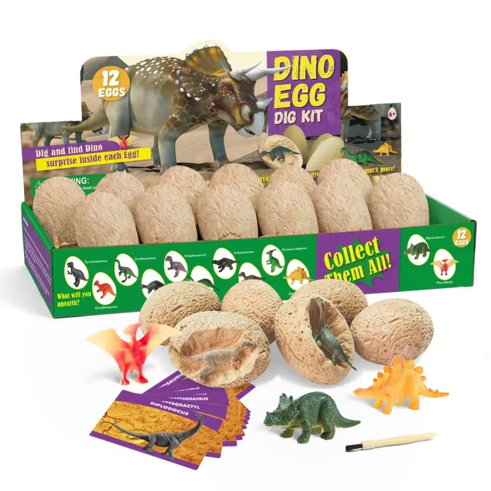 12Pcs Diy Dinosaurus Eieren Archeologische Opgraving Serie Model Leren Educatief Paleontolog Fossielen Geschenken Speelgoed Voor Kinderen