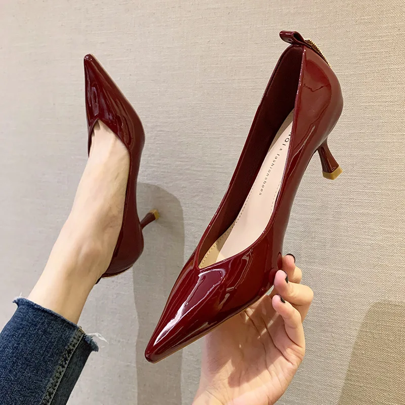 Autumn New Style Patent Leather Pointed Toe High Heels Womens Fashion Temperament Sexy Single Shoes Women