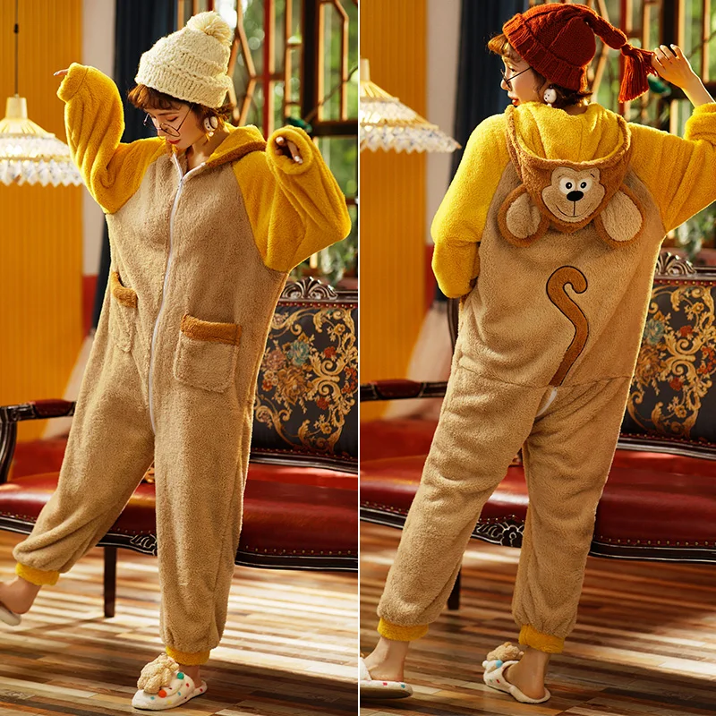 Women\'s Winter Jumpsuit Adult Fox Cat Onesie Pajamas Dragon Animal Fleece  Sleepwear Stich Nightwear Clothes Kigurumi Plus Size