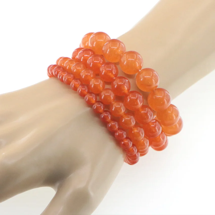 Natural Stone Orange Jades 6-12mm Round Bead Bracelet Gems Crystals Accessories Yoga Man Woman Gift Christmas Wholesale Price