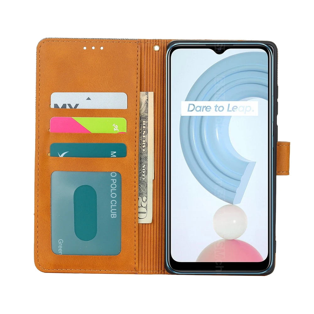 New Cloth Grain Leather Phone Case For Realme C21 Cover Wallet Stand Book On Realme C 21 Case Flip Magnetic Card Hoesje Etui Bag