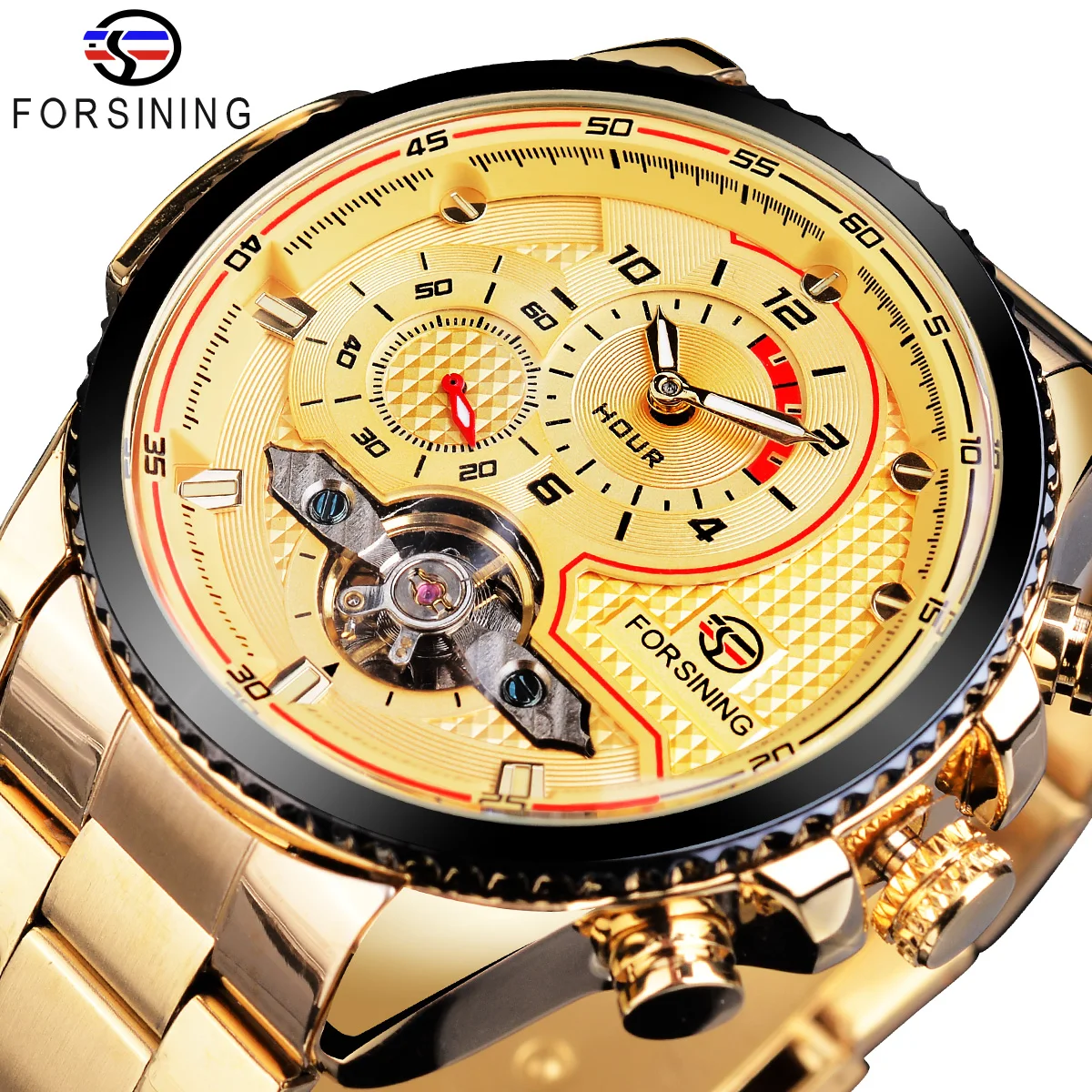 Forsining New Classic Golden Male Steampunk Sport Series Complete Calendar Men's Automatic Watches Top Brand Relogio Masculino