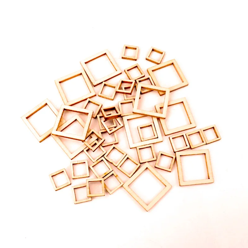 Natural Wooden Hollow Flower Square Handmade Wooden Crafts Accessory Home Decoration Scrapbookings DIY 10-30mm 50pcs