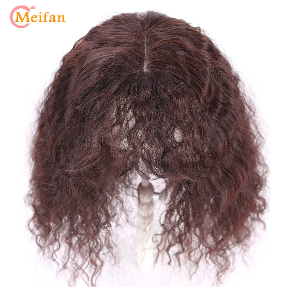 MEIFAN Synthetic Natural Curly Topper Hairpiece with Bang Closures Hair Clip in Hair Extensions Increase Hair Volume for Women