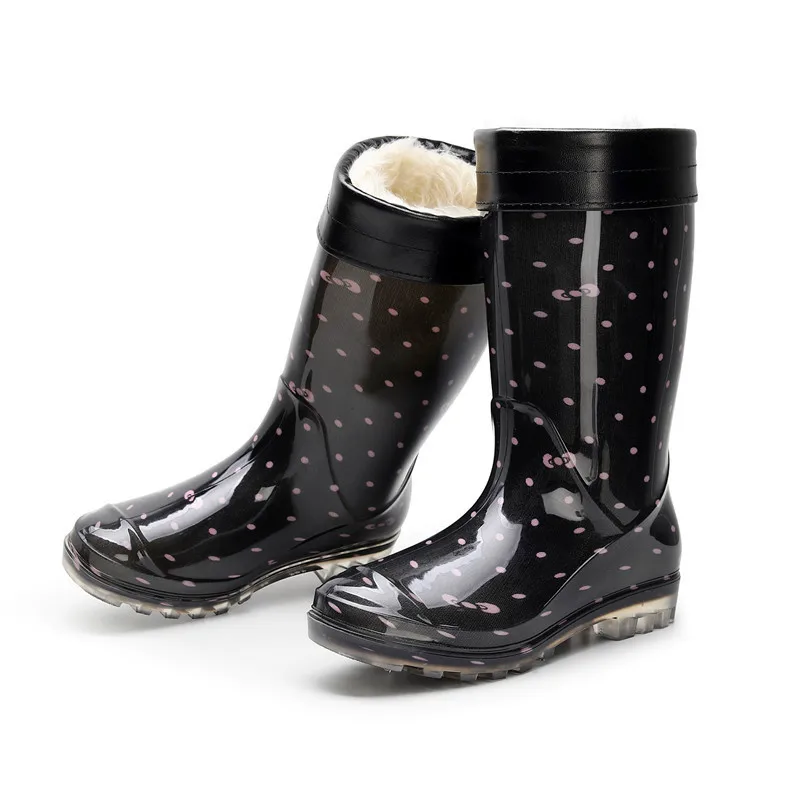 SWYIVY PVC Rainboots Women Winter Fur Warm Shoes 2020 New Female Fashion Waterproof High Boots Snow Boots Warm Shoes For Women