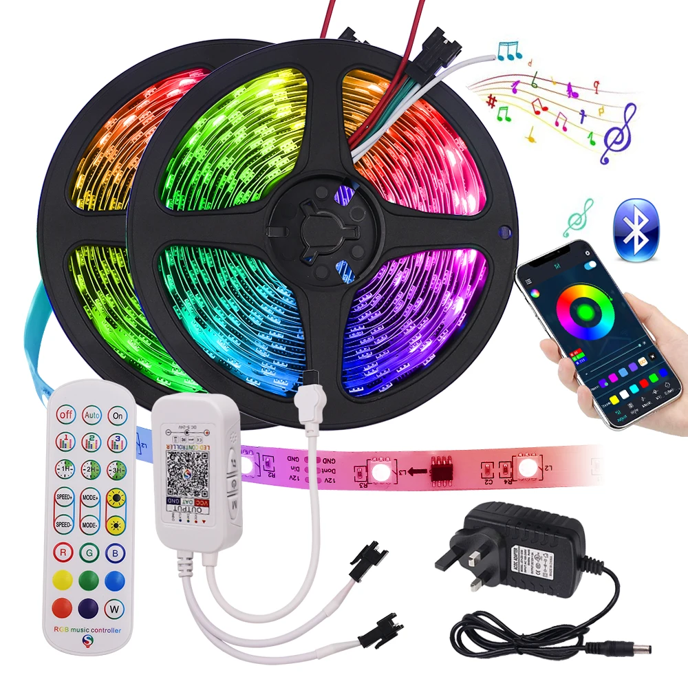 

Bluetooth Music RGB LED Strip 12V WS2811 60 Pixel Dream Color Individually Addressable Flexible Tape Waterproof Smart Lighting