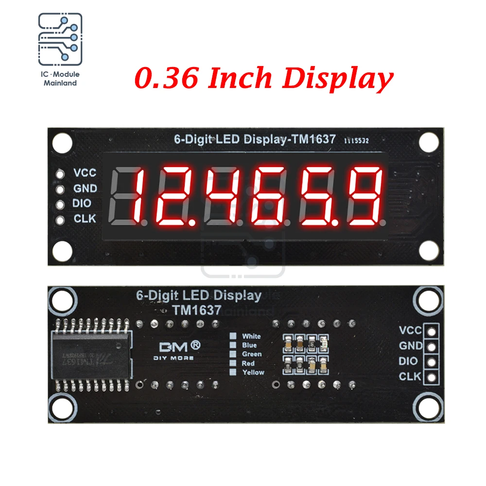 TM1637 6-Digit 0.36/0.56 inch 7 Segments Digital Tube Clock Module  Blue Yellow White Green Red LED Display For Arduino