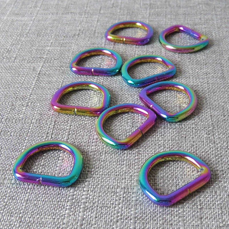 10Pcs 20mm Rainbow Metal Bag D Ring Hardware Strap Webbing Belt Buckle Hook Dog Collar Leads Harness Sewing Backpack Accessories