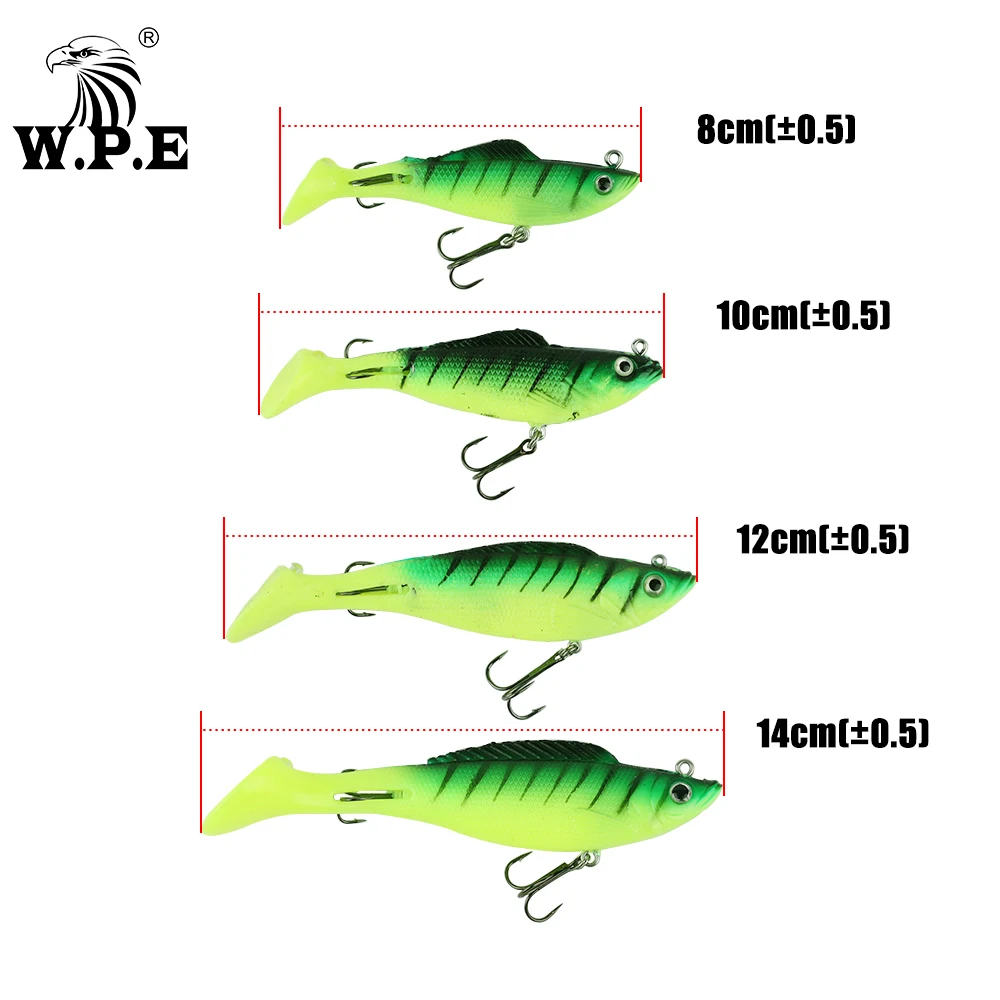 W.P.E Brand Lead Head Fishing Lure 8cm/10cm/12cm/14cm Soft Lure 1Pcs 17g-42g Jig Fishing Swimbait Treble Hook Fishing Tackle