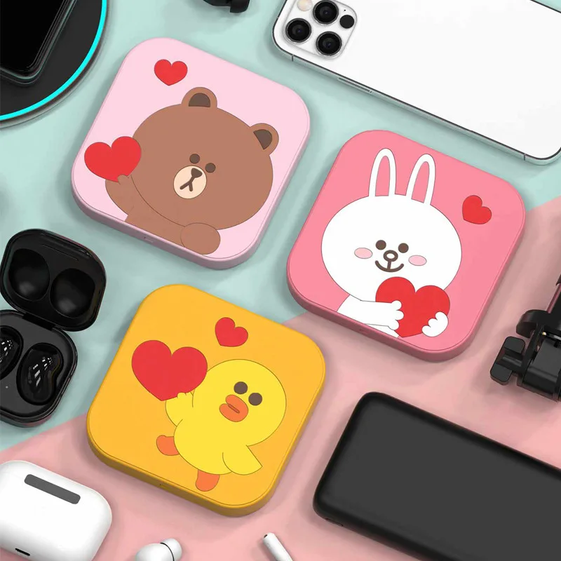 Line Friends Brown Bear Silicone Cartoon Wireless Charger Fast Charging Base Portable Wireless Charger