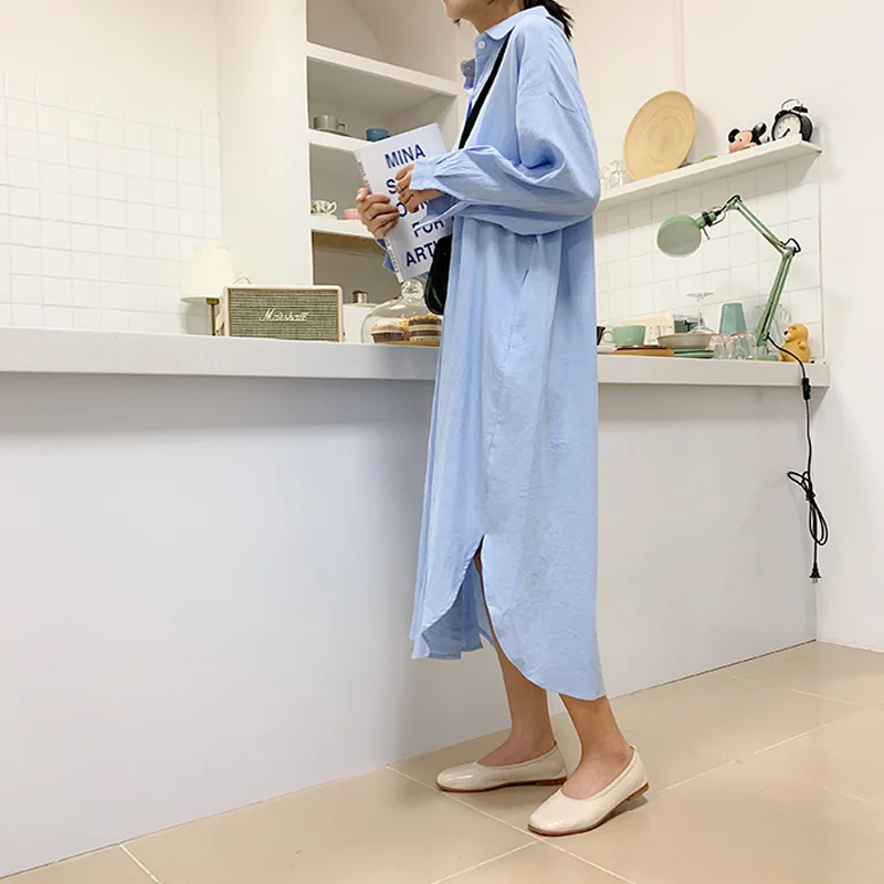 Plus Siize Ladies Tops 2021 Summer Cotton Women Blouses New Linen Cottons Casual White/Blue Women Long Section Shirts 6793 50