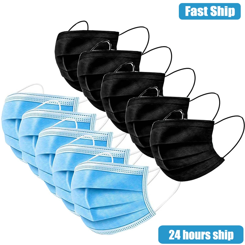 

10/50/100PCS Face Mask 3 Ply Disposable Mouth Mask Protection Safety Breathing Non-wove Adult Protective Facial Masks Anti Dust