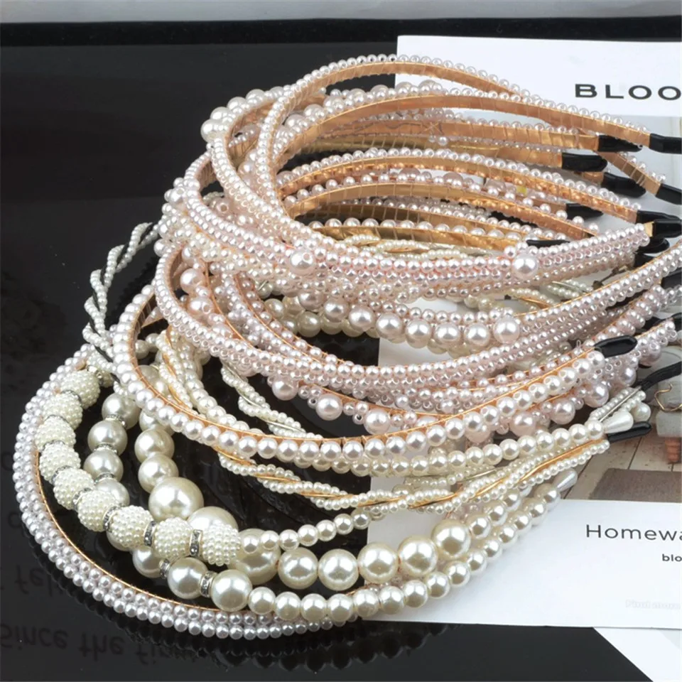 Elegant Simulated Pearl Beads Hairband Hair Accessories Fashion 2022 Crystal Hair Hoop Handmade Headband Headwear For Girl Women