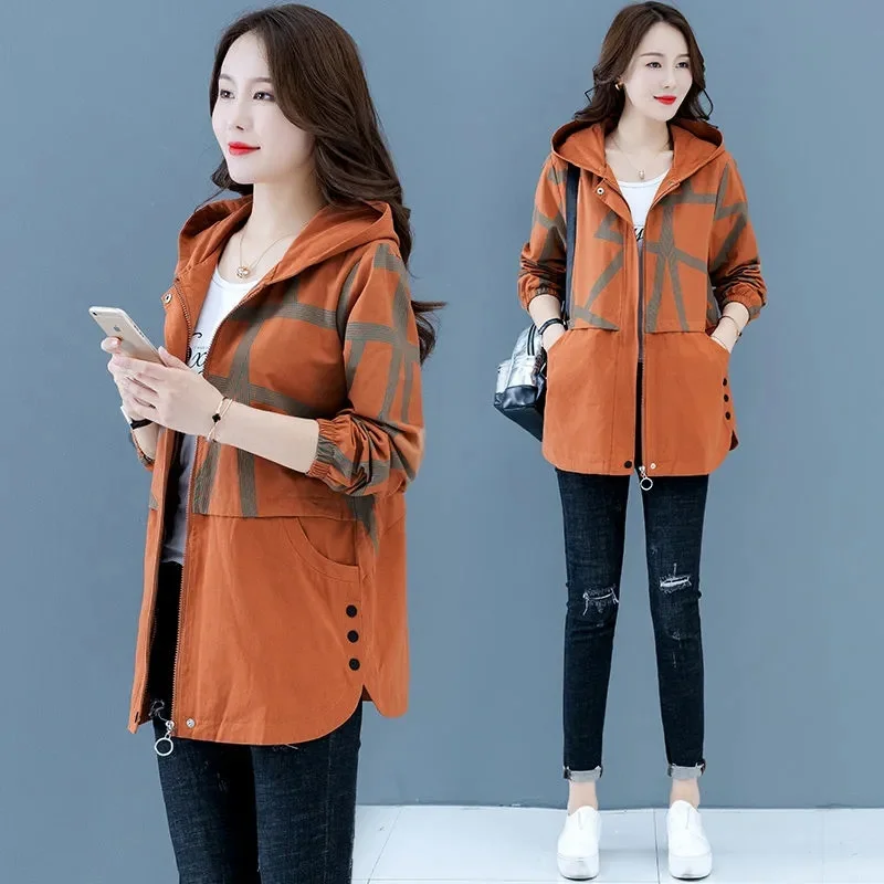 

Middle-Aged Female Spring Coat Mid-Length 2022 New Women's Windbreaker Hooded Women's Spring Fashion Top Commuter Stitching W