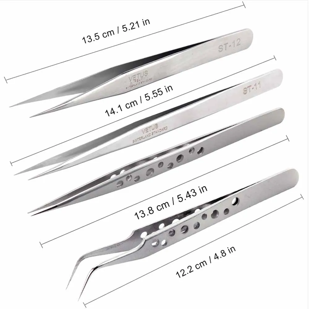 VETUS Lashes Stainless Steel Tweezer Eyelash Extension Tweezers Volume Non-magnetic Individual Eyelashes Pincette Makeup Tool