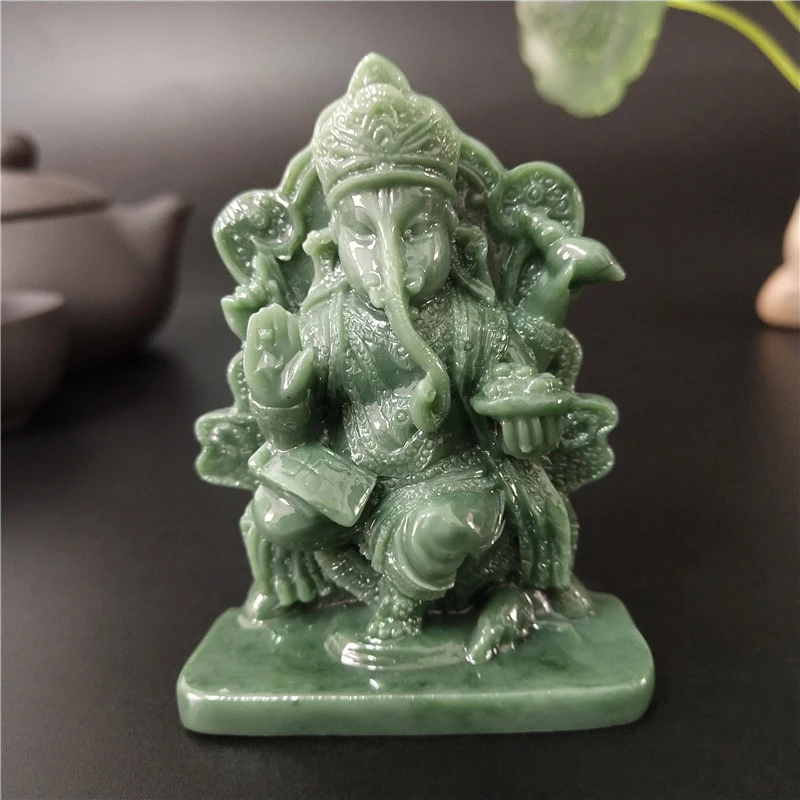 Lord Ganesha Buddha Statue Home Decoration Man-made Jade Stone Ornaments Ganesh Elephant God Sculpture Figurines Buddha Statues