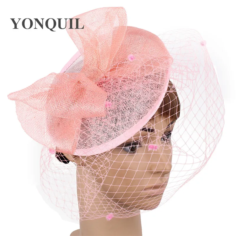 

Veils Wedding Headpiece For Women Bride Sinamay Fascaintor Hat Laides Church Race Headwear Mesh New Hair Accessories Headbands