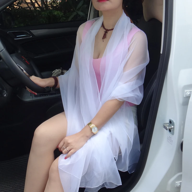 Korean Solid Color Transparent Sexy Thin Chiffon Beach Towel Sunscreen Shawl Women Summer Air Conditioning Ice Silk Scarf T63