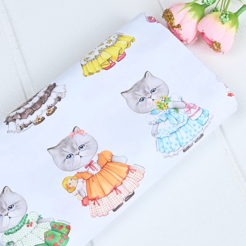 Retro Nostalgic Dress Up Girl Cat Cloth 100% Cotton Fabric Cloth Sewing Quilting For Patchwork Needlework DIY Handmade Material