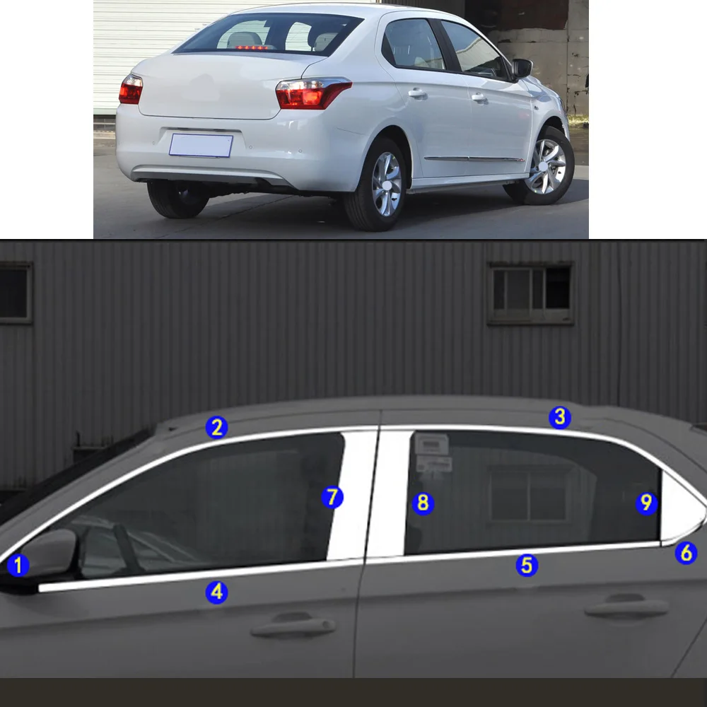 Sticker Garnish Pillar Window Strip Trim Frame Hoods For Citroen C-Elysee/Peugoet 301 Sedan 2014 2015 2016 2017 2018 2019