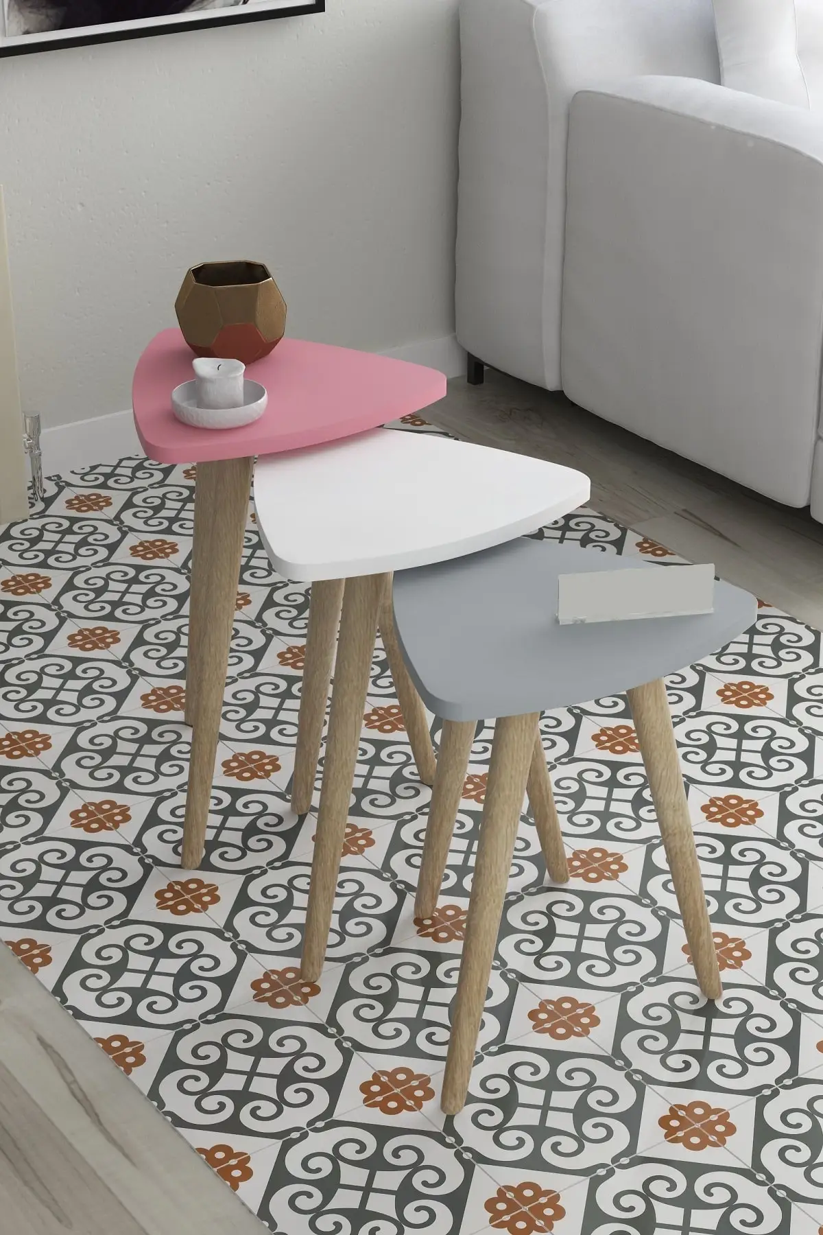 Color Triple Zigon Coffee Table Wood Legs Design Pastel Colors