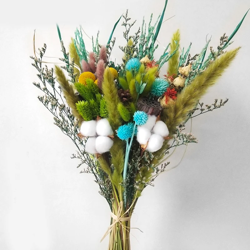 Bunny Tail Grass Leaves Babysbreath Natural Lotus Pine Cones Cotton Daisy Craft Handmake Wedding Flower Bouquet Home Decoration