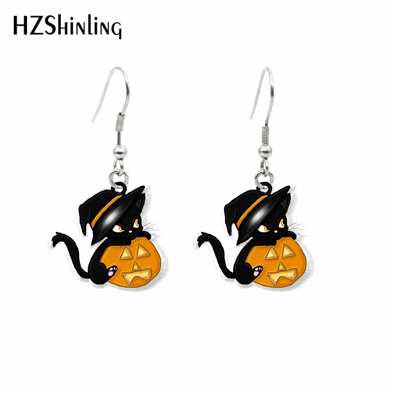 2020 New Cute Pumpkin Cat Earring Happy Halloween Acrylic Hook Earring Epoxy Earrings Handmade Jewelry