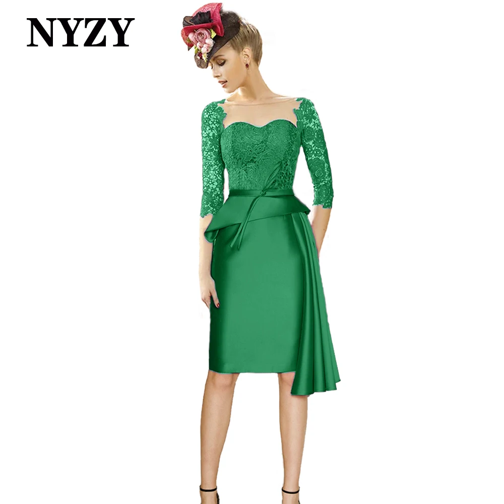 

NYZY M360F Elegant Green Lace Sleeves robe cocktail femme 2021 Short Formal Evening Gown Party Dress Homecoming Graduation