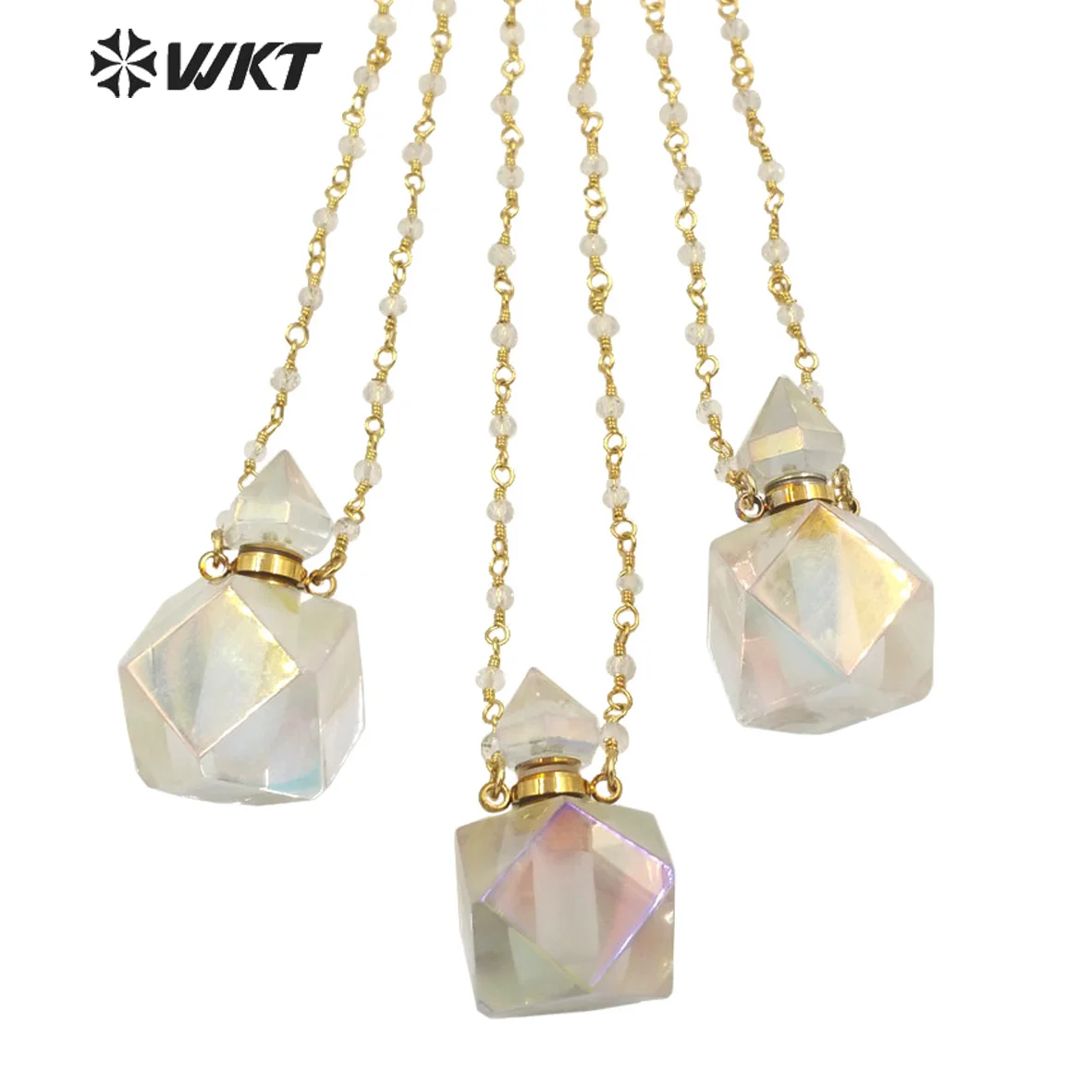 WT-N1353 Charming Natural Stone Perfume Bottle Necklace Crystal With Aura Essential Oil Pendant Necklace Mini Beads Link Chain