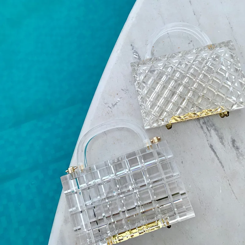 Transparent Clutch Bag Clear Acrylic PVC Plastic Bag Women Vintage Evening Party Handbag New Trendy Bag Beach Summer Wallet