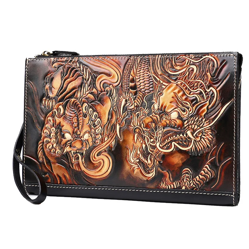 Bolso de cuero curtido para hombre y mujer, Cartera de mano hecha a mano, de cuero curtido, color dorado, monedero, bolsillo para cigarrillos, sobre