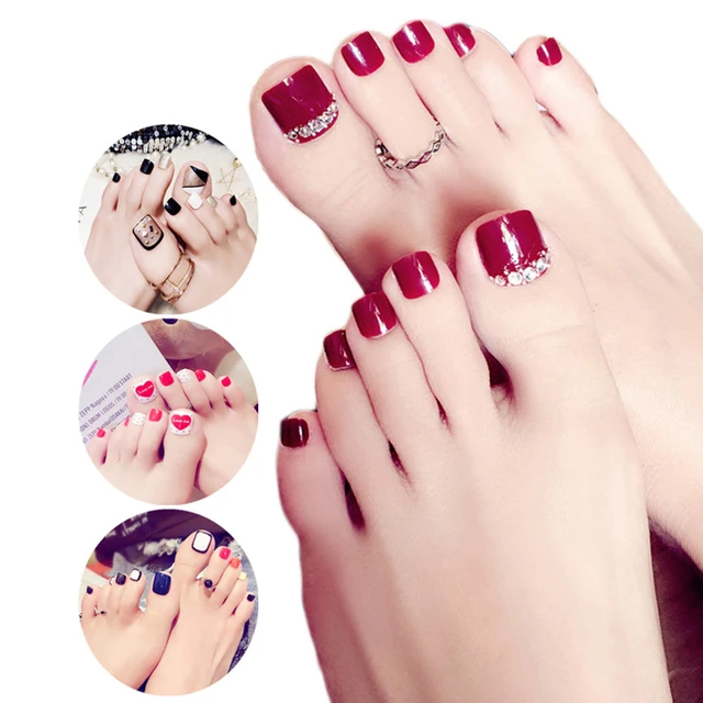 24 Pcs/Set Fresh Style Toe Fake Nails 3D Foot Full Toes Nail Art Tips False